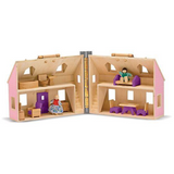 Melissa & Doug Fold and Go Dollhouse-Dollhouse-Melissa and Doug-Dollhouse,Dollhouses,Melissa & Doug,New,New Boxed Sets-Enjoy a "home away from home" with this delightful wooden dollhouse. Mini Wooden Furnished Dollhouse. Two flexible, wooden play figures live in this house, complete with 11 pieces of wooden furniture. The dollhouse opens for easy access and folds closed for convenient storage. Details Portable wooden dollhouse opens wide for easy play access and closes up to take with you. Comes fully furni
