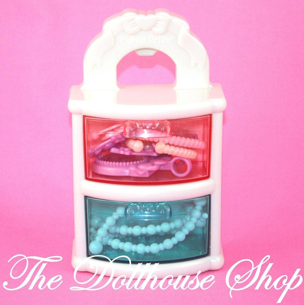 2001 Fisher Price Loving Family Little Girls Pretend Jewelry Box Playset-Toys & Hobbies:Preschool Toys & Pretend Play:Fisher-Price:1963-Now:Dollhouses-Fisher-Price-Dollhouse,Dream Dollhouse,Fisher Price,Loving Family,New,New Boxed Sets-Fisher Price Loving Family Jewelry Box play set for children ages 3 years and up. Sweet play Jewelry box with plastic play jewelry for the little person in your life. This set is not dollhouse furniture. You will receive a new boxed set still in the manufacturers packaging.-T