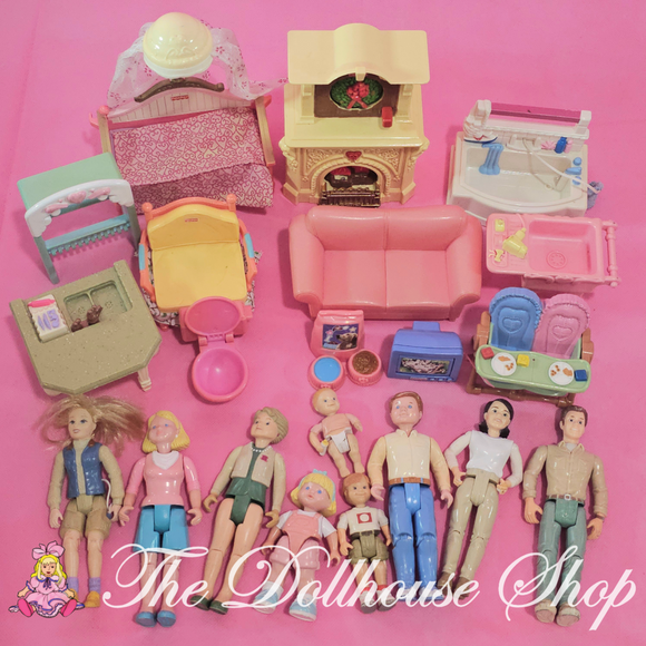 CLEARANCE Fisher Price Loving Family Dollhouse Doll People furniture lot O-Toys & Hobbies:Preschool Toys & Pretend Play:Fisher-Price:1963-Now:Dollhouses-Fisher-Price-Clearance, Dollhouse, Dolls, Dream Dollhouse, Fisher Price, Loving Family, Sold as is - Damaged Lots, Used-The Dollhouse Shop