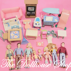 CLEARANCE Fisher Price Loving Family Dollhouse Doll People furniture lot T-Toys & Hobbies:Preschool Toys & Pretend Play:Fisher-Price:1963-Now:Dollhouses-Fisher-Price-Clearance, Dollhouse, Dolls, Dream Dollhouse, Fisher Price, Loving Family, Sold as is - Damaged Lots, Used-The Dollhouse Shop