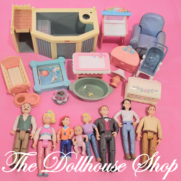 CLEARANCE Fisher Price Loving Family Dollhouse Doll People furniture lot U-Toys & Hobbies:Preschool Toys & Pretend Play:Fisher-Price:1963-Now:Dollhouses-Fisher-Price-Clearance, Dollhouse, Dolls, Dream Dollhouse, Fisher Price, Loving Family, Sold as is - Damaged Lots, Used-The Dollhouse Shop