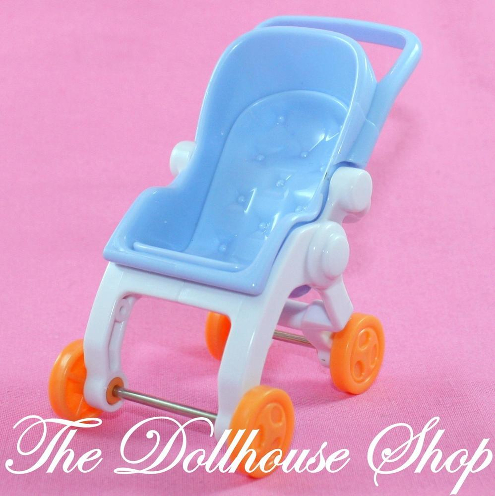FIsher Price Loving Family Dollhouse Nursery Blue Baby Doll Stroller Pram-Toys & Hobbies:Preschool Toys & Pretend Play:Fisher-Price:1963-Now:Dollhouses-Fisher-Price-Blue,Dollhouse,Fisher Price,Loving Family,Nursery,Used-The Dollhouse Shop