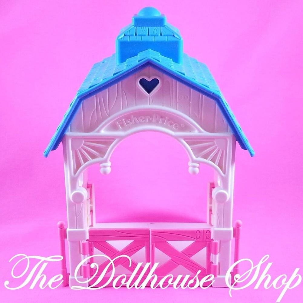 Fisher Price Dream Dollhouse Loving Family Horse Pony Stable Blue roof Pink Gate-Toys & Hobbies:Preschool Toys & Pretend Play:Fisher-Price:1963-Now:Dollhouses-Fisher-Price-Dollhouse,Dream Dollhouse,Fisher Price,Horses & Stables,Loving Family,Used-The Dollhouse Shop
