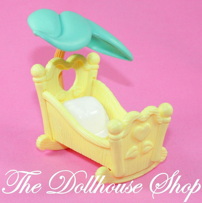 Fisher Price Hideaway Hollow Dollhouse Yellow Nursery Crib Cradle Baby Bed-Toys & Hobbies:Preschool Toys & Pretend Play:Fisher-Price:1963-Now:Dollhouses-Fisher-Price-Cribs & Cradles,Dollhouse,Fisher Price,Hideaway Hollow,Used-The Dollhouse Shop