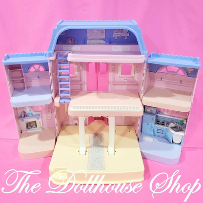 Fisher Price Loving Family Classic Dollhouse Pink House w/ Blue roof-Toys & Hobbies:Preschool Toys & Pretend Play:Fisher-Price:1963-Now:Dollhouses-Fisher-Price-Classic Dollhouse,Dollhouse,Dollhouses,Fisher Price,Loving Family,Used-The Dollhouse Shop