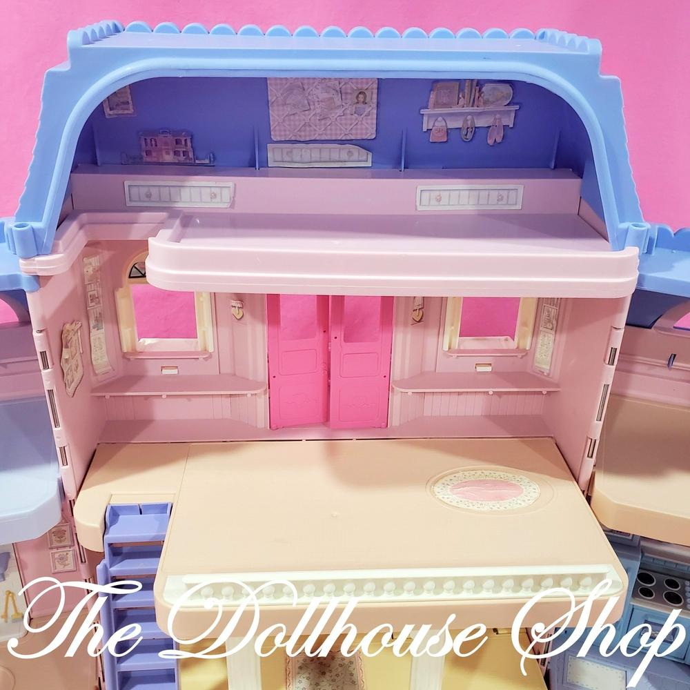 Fisher Price Loving Family Classic Dollhouse Pink House w/ Blue roof-Toys & Hobbies:Preschool Toys & Pretend Play:Fisher-Price:1963-Now:Dollhouses-Fisher-Price-Classic Dollhouse,Dollhouse,Dollhouses,Fisher Price,Loving Family,Used-The Dollhouse Shop