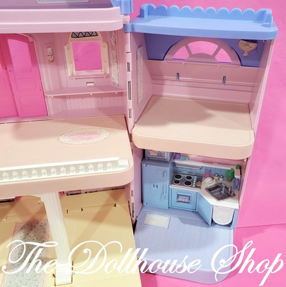Fisher Price Loving Family Classic Dollhouse Pink House w/ Blue roof-Toys & Hobbies:Preschool Toys & Pretend Play:Fisher-Price:1963-Now:Dollhouses-Fisher-Price-Classic Dollhouse,Dollhouse,Dollhouses,Fisher Price,Loving Family,Used-The Dollhouse Shop