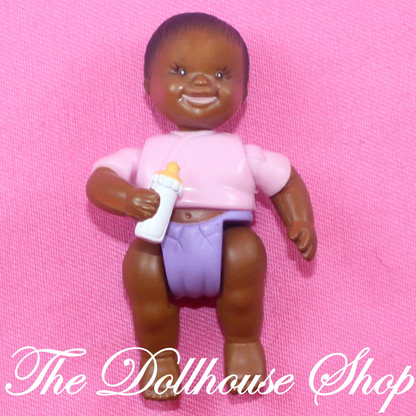 Fisher Price Loving Family Dollhouse African American Baby Girl Doll purple Pink-Toys & Hobbies:Preschool Toys & Pretend Play:Fisher-Price:1963-Now:Dollhouses-Fisher-Price-African American,Brown Hair,Dollhouse,Dollhouse Baby Doll,Dolls,Fisher Price,Girl Dolls,Loving Family,Twin Time,Twins,Used-The Dollhouse Shop