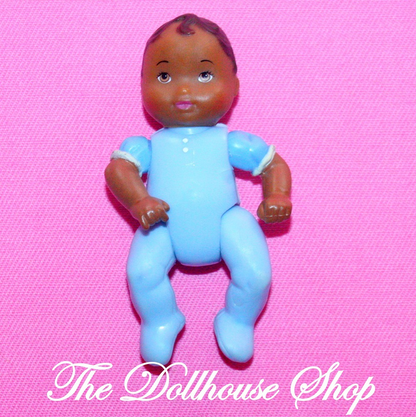 Fisher Price Loving Family Dollhouse African American Blue Baby Boy Doll-Toys & Hobbies:Preschool Toys & Pretend Play:Fisher-Price:1963-Now:Dollhouses-Fisher-Price-African American,Baby,Boy Dolls,Dollhouse,Dolls,Fisher Price,Loving Family,Nursery,Twin Time,Used-The Dollhouse Shop