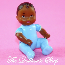 Fisher Price Loving Family Dollhouse African American Blue Baby Boy Doll-Toys & Hobbies:Preschool Toys & Pretend Play:Fisher-Price:1963-Now:Dollhouses-Fisher-Price-African American,Baby,Boy Dolls,Dollhouse,Dolls,Fisher Price,Loving Family,Nursery,Twin Time,Used-The Dollhouse Shop