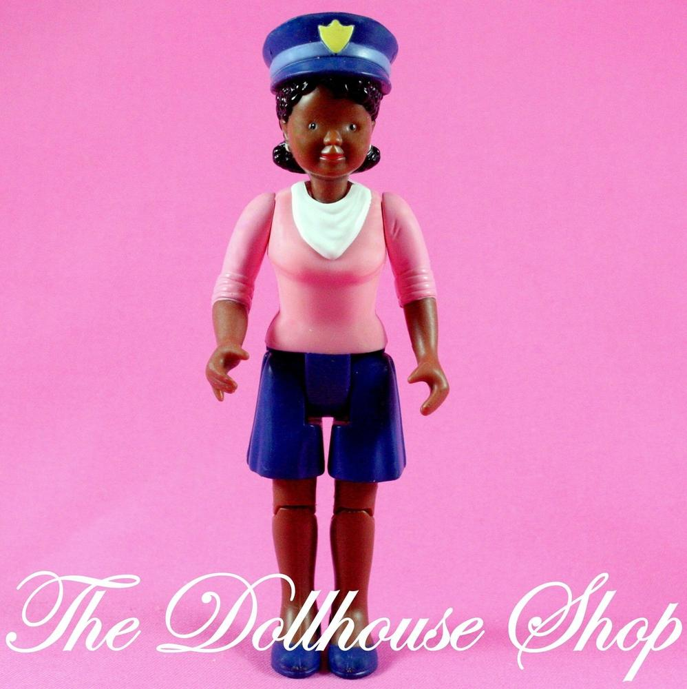 Fisher Price Loving Family Dollhouse African American Police Officer Doll Woman-Toys & Hobbies:Preschool Toys & Pretend Play:Fisher-Price:1963-Now:Dollhouses-Fisher-Price-African American,Brown Hair,Dollhouse,Dolls,Dream Dollhouse,Fisher Price,Loving Family,Mother,Used,Village Police Office & Vendor Sets-The Dollhouse Shop