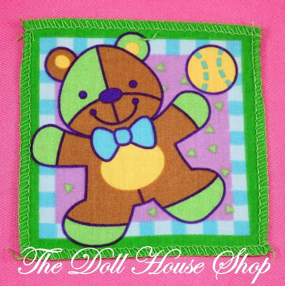 Fisher Price Loving Family Dollhouse Baby Doll Green Teddy Bear Blanket Nursery-Toys & Hobbies:Preschool Toys & Pretend Play:Fisher-Price:1963-Now:Dollhouses-Fisher-Price-Blankets & Rugs,Dollhouse,Fisher Price,Kids Bedroom,Loving Family,Nursery Room,Used-The Dollhouse Shop