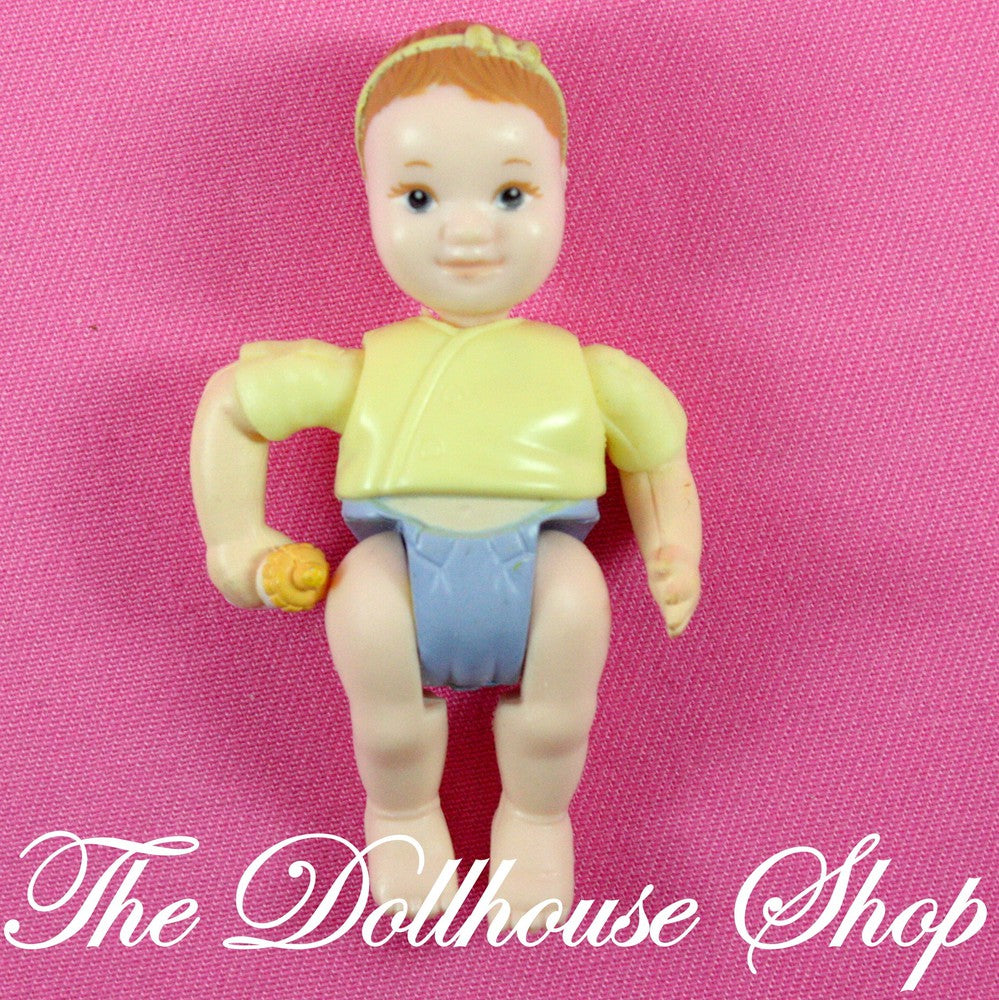Fisher Price Loving Family Dollhouse Baby Girl Doll yellow top-Toys & Hobbies:Preschool Toys & Pretend Play:Fisher-Price:1963-Now:Dollhouses-Fisher-Price-Baby,Dollhouse,Dolls,Fisher Price,Girl Dolls,Loving Family,Nursery Room,Used,Yellow-The Dollhouse Shop