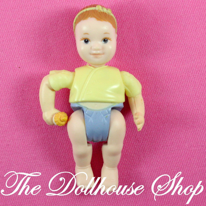 Fisher Price Loving Family Dollhouse Baby Girl Doll yellow top-Toys & Hobbies:Preschool Toys & Pretend Play:Fisher-Price:1963-Now:Dollhouses-Fisher-Price-Baby,Dollhouse,Dolls,Fisher Price,Girl Dolls,Loving Family,Nursery Room,Used,Yellow-The Dollhouse Shop