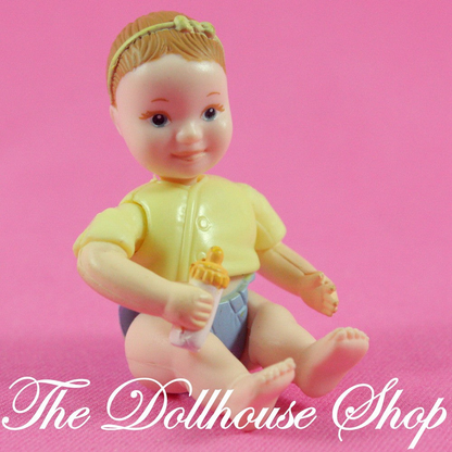 Fisher Price Loving Family Dollhouse Baby Girl Doll yellow top-Toys & Hobbies:Preschool Toys & Pretend Play:Fisher-Price:1963-Now:Dollhouses-Fisher-Price-Baby,Dollhouse,Dolls,Fisher Price,Girl Dolls,Loving Family,Nursery Room,Used,Yellow-The Dollhouse Shop