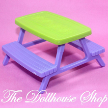 Fisher Price Loving Family Dollhouse Backyard Purple Green Picnic Table-Toys & Hobbies:Preschool Toys & Pretend Play:Fisher-Price:1963-Now:Dollhouses-Fisher-Price-Backyard Fun,Beach and Boat Sets,Camping Sets,Dollhouse,Fisher Price,Green,Loving Family,Outdoor Furniture,Purple,Tables,Used-The Dollhouse Shop