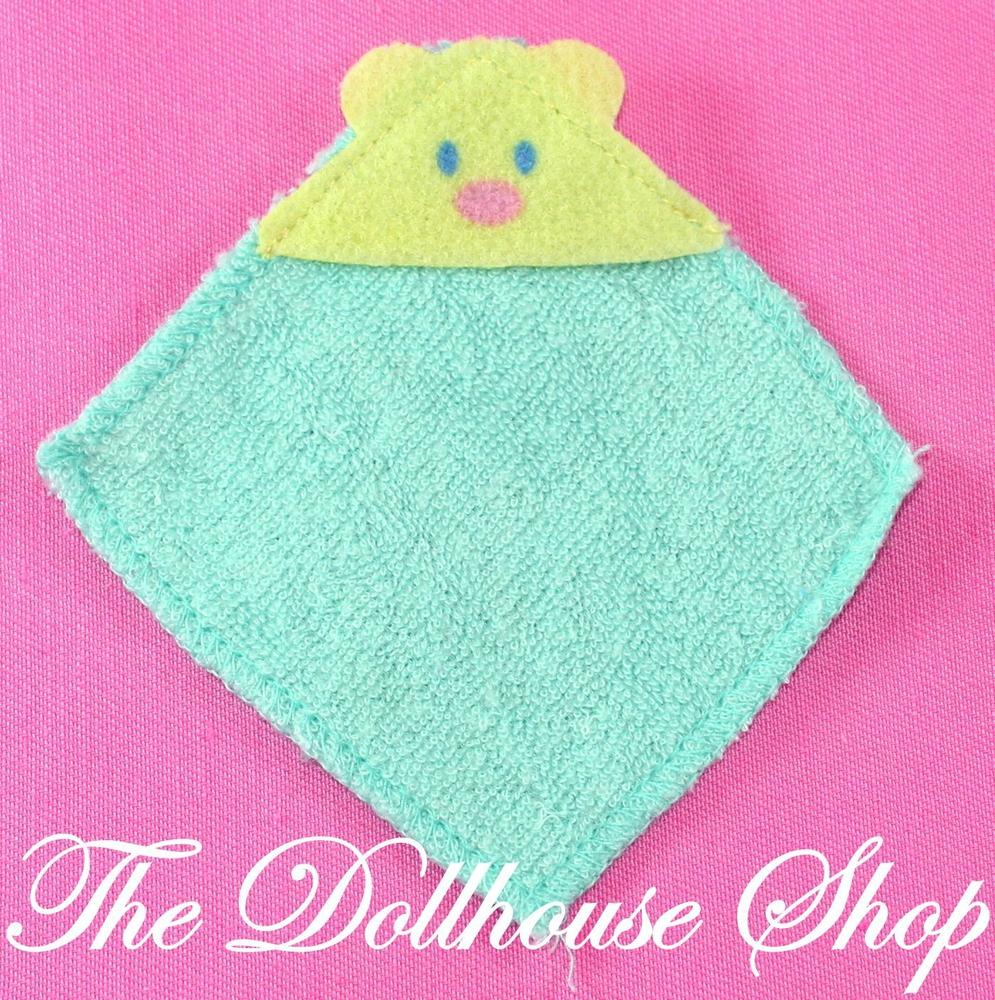 Fisher Price Loving Family Dollhouse Bathroom Baby Doll Hooded Bath Towel-Toys & Hobbies:Preschool Toys & Pretend Play:Fisher-Price:1963-Now:Dollhouses-Fisher-Price-Bathroom,Dollhouse,Fisher Price,Green,Loving Family,Nursery Room,Used-The Dollhouse Shop