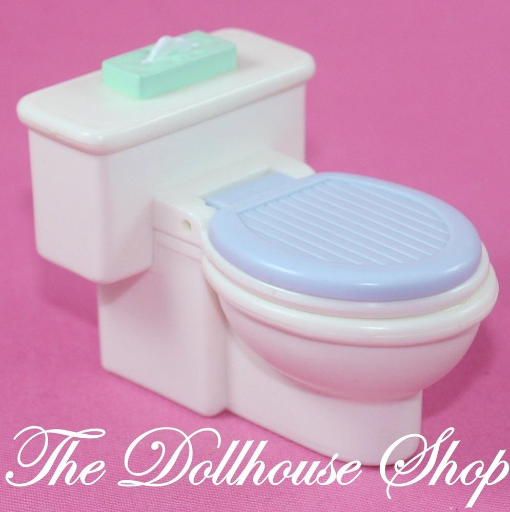 Fisher Price Loving Family Dollhouse Bathroom Blue White Doll's Toilet-Toys & Hobbies:Preschool Toys & Pretend Play:Fisher-Price:1963-Now:Dollhouses-Fisher-Price-Bathroom,Dollhouse,Fisher Price,Loving Family,Used-The Dollhouse Shop