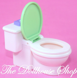 Fisher Price Loving Family Dollhouse Bathroom Green White Doll's Toilet-Toys & Hobbies:Preschool Toys & Pretend Play:Fisher-Price:1963-Now:Dollhouses-Fisher-Price-Bathroom,Dollhouse,Fisher Price,Loving Family,Used-The Dollhouse Shop