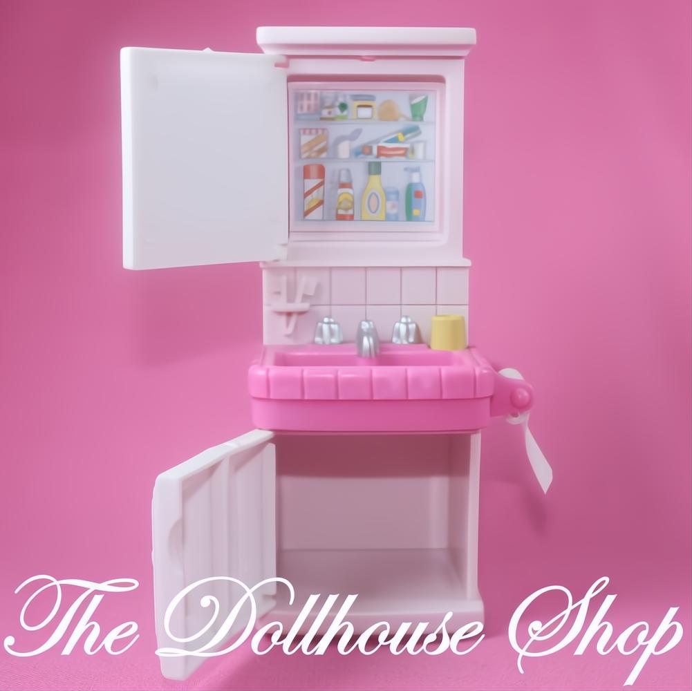 Fisher-Price Loving Family Dollhouse Bathroom Pink Vanity Sink with Mirror-The Dollhouse Shop