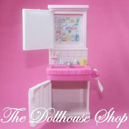 Fisher Price Loving Family Dollhouse Bathroom Pink Vanity Sink with Mirror-Toys & Hobbies:Preschool Toys & Pretend Play:Fisher-Price:1963-Now:Dollhouses-Fisher-Price-Bathroom,Dollhouse,Fisher Price,Loving Family,Pink,Twin Time,Used-The Dollhouse Shop