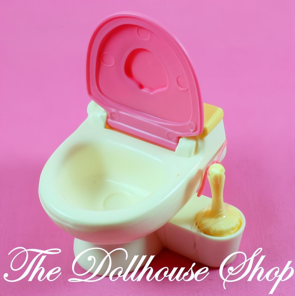 Fisher-Price Loving Family Dollhouse Bathroom Pink White Doll Toilet w/ Brush-The Dollhouse Shop