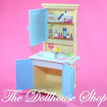 Fisher Price Loving Family Dollhouse Bathroom Vanity Sink with mirror-Toys & Hobbies:Preschool Toys & Pretend Play:Fisher-Price:1963-Now:Dollhouses-Fisher-Price-Bathroom,Bathroom & Laundry Room,Blue,Dollhouse,Fisher Price,Home for the Holidays Dollhouse,Loving Family,Used-Fisher Price Loving Family Dollhouse Bathroom Vanity with mirror and storage. Perfect for playtime fun! Find it now at The Dollhouse Shop!-The Dollhouse Shop
