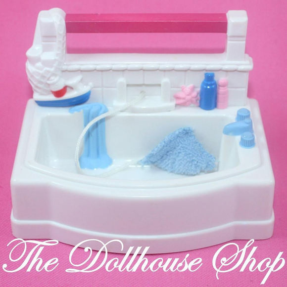 Fisher Price Loving Family Dollhouse Bathroom White Bath Tub Bathtub-Toys & Hobbies:Preschool Toys & Pretend Play:Fisher-Price:1963-Now:Dollhouses-Fisher-Price-Bathroom,Dollhouse,Fisher Price,Loving Family,Used,White-The Dollhouse Shop
