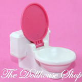Fisher Price Loving Family Dollhouse Bathroom White Hot Pink Toilet w/ Lid-Toys & Hobbies:Preschool Toys & Pretend Play:Fisher-Price:1963-Now:Dollhouses-Fisher-Price-Bathroom,Dollhouse,Fisher Price,Loving Family,Used-The Dollhouse Shop