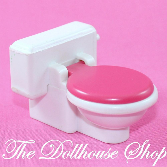 Fisher Price Loving Family Dollhouse Bathroom White Hot Pink Toilet w/ Lid-Toys & Hobbies:Preschool Toys & Pretend Play:Fisher-Price:1963-Now:Dollhouses-Fisher-Price-Bathroom,Dollhouse,Fisher Price,Loving Family,Used-The Dollhouse Shop