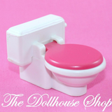 Fisher Price Loving Family Dollhouse Bathroom White Hot Pink Toilet w/ Lid-Toys & Hobbies:Preschool Toys & Pretend Play:Fisher-Price:1963-Now:Dollhouses-Fisher-Price-Bathroom,Dollhouse,Fisher Price,Loving Family,Used-The Dollhouse Shop