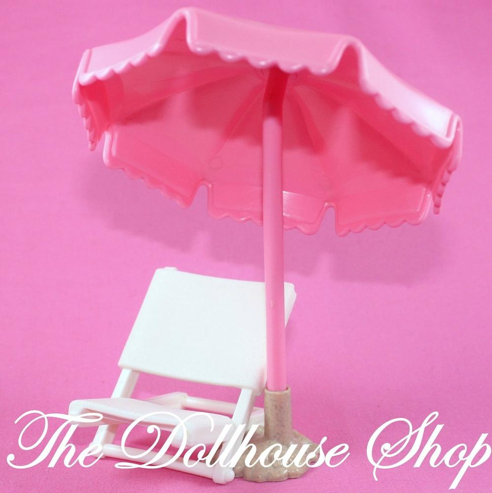 Fisher Price Loving Family Dollhouse Beach Pink Umbrella Pool Chair Doll Seat-Toys & Hobbies:Preschool Toys & Pretend Play:Fisher-Price:1963-Now:Dollhouses-Fisher-Price-Beach and Boat Sets,Dollhouse,Dream Dollhouse,Fisher Price,Outdoor Furniture,Swimming Pool Sets,Used-The Dollhouse Shop