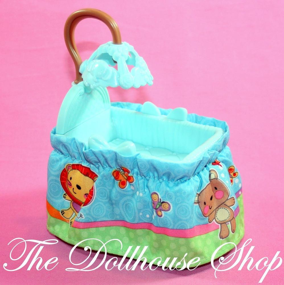 Fisher Price Loving Family Dollhouse Blue Baby Boy Doll Crib Cradle Nursery-Toys & Hobbies:Preschool Toys & Pretend Play:Fisher-Price:1963-Now:Dollhouses-Fisher-Price-Cribs & Cradles,Dollhouse,Fisher Price,Loving Family,Nursery Room,Used-Fisher Price Loving Family Dollhouse Blue Baby Boy Doll Crib with mobile, perfect for 2-inch dolls. Find it now at The Dollhouse Shop!-The Dollhouse Shop