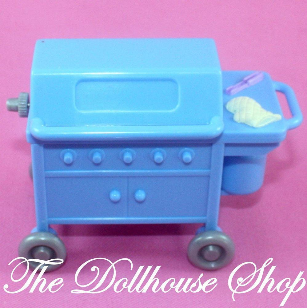 Fisher Price Loving Family Dollhouse Blue Barbecue BBQ Grill Backyard-Toys & Hobbies:Preschool Toys & Pretend Play:Fisher-Price:1963-Now:Dollhouses-Fisher-Price-Backyard Fun,Dollhouse,Fisher Price,Loving Family,Outdoor Furniture,Used-The Dollhouse Shop