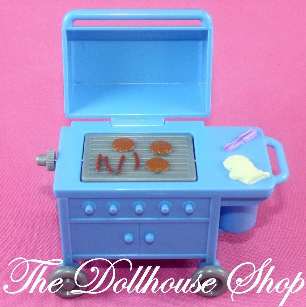 Fisher Price Loving Family Dollhouse Blue Barbecue BBQ Grill Backyard-Toys & Hobbies:Preschool Toys & Pretend Play:Fisher-Price:1963-Now:Dollhouses-Fisher-Price-Backyard Fun,Dollhouse,Fisher Price,Loving Family,Outdoor Furniture,Used-Fisher Price Loving Family Dollhouse Blue Barbecue with grill lid, burgers, and hot dogs. Perfect for pretend play! Shop now at The Dollhouse Shop!-The Dollhouse Shop