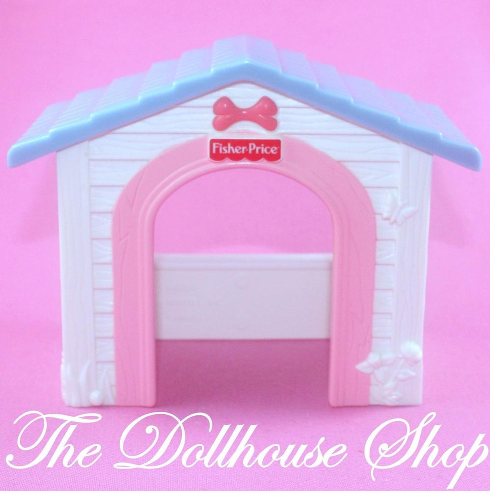 Fisher Price Loving Family Dollhouse Blue Kennel Pet Puppy Dog House Kennel-Toys & Hobbies:Preschool Toys & Pretend Play:Fisher-Price:1963-Now:Dollhouses-Fisher-Price-Animal & Pet Accessories,Dollhouse,Fisher Price,Loving Family,Used-The Dollhouse Shop
