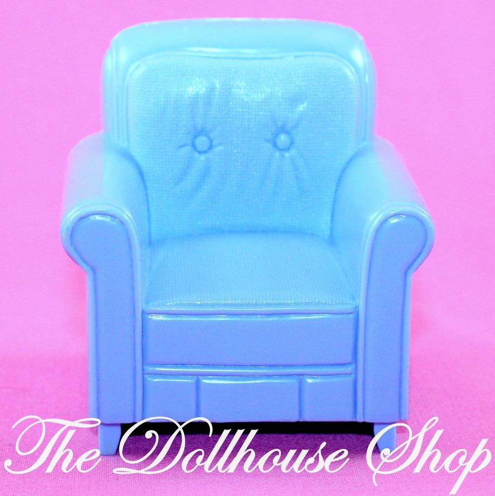 Fisher Price Loving Family Dollhouse Blue Sofa Armchair Living Room Seat-Toys & Hobbies:Preschool Toys & Pretend Play:Fisher-Price:1963-Now:Dollhouses-Fisher-Price-Blue,Chairs,Dollhouse,Fisher Price,Grand Mansion,Living Room,Loving Family,Twin Time,Used-The Dollhouse Shop