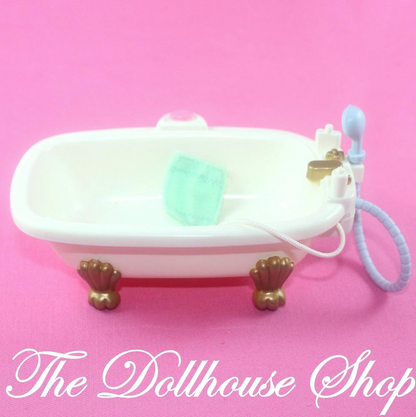 Fisher Price Loving Family Dollhouse Blue White Claw Foot Bath Tub Bathroom-Toys & Hobbies:Preschool Toys & Pretend Play:Fisher-Price:1963-Now:Dollhouses-Fisher-Price-Bathroom,Dollhouse,Fisher Price,Loving Family,Used,White-The Dollhouse Shop