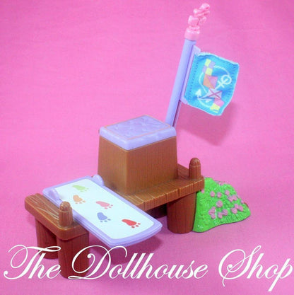 Fisher Price Loving Family Dollhouse Boating Fun Fishing Dock Boat Pier-Toys & Hobbies:Preschool Toys & Pretend Play:Fisher-Price:1963-Now:Dollhouses-Fisher-Price-Backyard Fun,Beach and Boat Sets,Brown,Camping Sets,Dollhouse,Fisher Price,Loving Family,Outdoor Furniture,Used-Fisher Price Loving Family Dollhouse Boat Dock with flippers, goggles, and flagpole. Find this rare toy at The Dollhouse Shop for endless fun!-The Dollhouse Shop