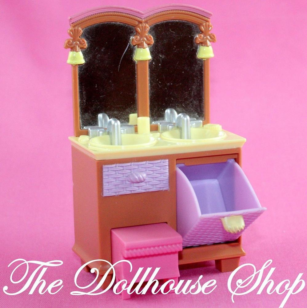 Fisher Price Loving Family Dollhouse Brown Bathroom Vanity Sink-Toys & Hobbies:Preschool Toys & Pretend Play:Fisher-Price:1963-Now:Dollhouses-Fisher-Price-Bathroom,Brown,Dollhouse,Fisher Price,Loving Family,Twin Time,Used-The Dollhouse Shop