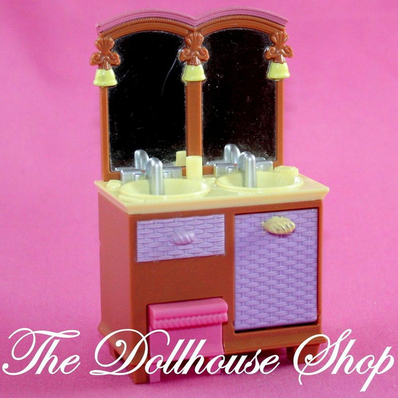 Fisher Price Loving Family Dollhouse Brown Bathroom Vanity Sink-Toys & Hobbies:Preschool Toys & Pretend Play:Fisher-Price:1963-Now:Dollhouses-Fisher-Price-Bathroom,Brown,Dollhouse,Fisher Price,Loving Family,Twin Time,Used-The Dollhouse Shop