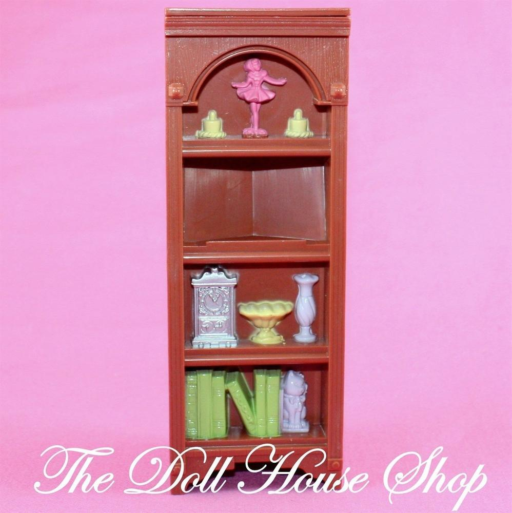 Fisher Price Loving Family Dollhouse Brown Corner Book Shelf Case Bookcase-Toys & Hobbies:Preschool Toys & Pretend Play:Fisher-Price:1963-Now:Dollhouses-Fisher-Price-Brown,Dollhouse,Fisher Price,Living Room,Loving Family,Used-The Dollhouse Shop