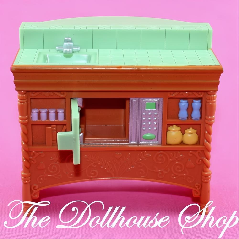 Fisher Price Loving Family Dollhouse Brown Kitchen Island Sink Microwave-The Dollhouse Shop