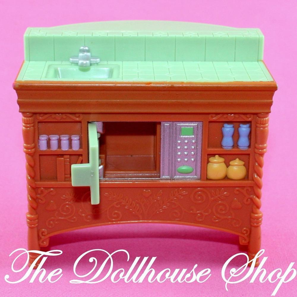Fisher Price Loving Family Dollhouse Brown Kitchen Island Sink Microwave-Toys & Hobbies:Preschool Toys & Pretend Play:Fisher-Price:1963-Now:Dollhouses-Fisher-Price-Brown,Dollhouse,Fisher Price,Kitchen,Loving Family,Used-The Dollhouse Shop