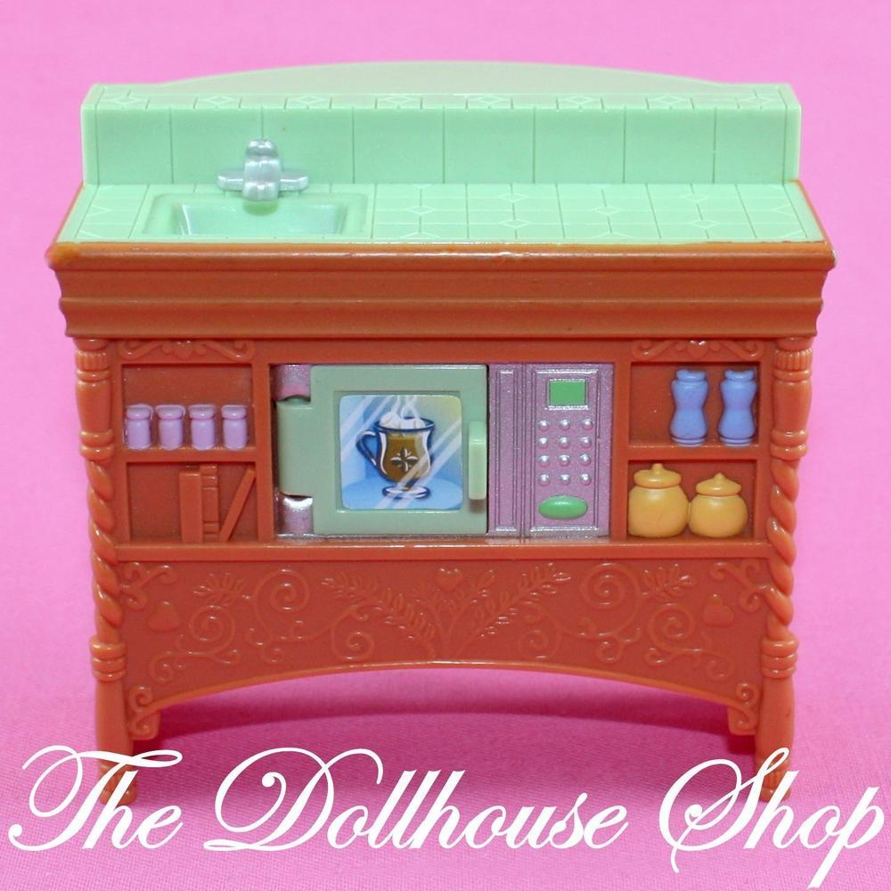 Fisher Price Loving Family Dollhouse Brown Kitchen Island Sink Microwave-Toys & Hobbies:Preschool Toys & Pretend Play:Fisher-Price:1963-Now:Dollhouses-Fisher-Price-Brown,Dollhouse,Fisher Price,Kitchen,Loving Family,Used-The Dollhouse Shop