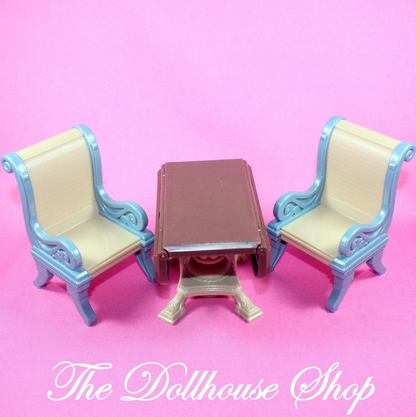 Fisher Price Loving Family Dollhouse Brown Table 2 Gray Tan Chairs Dining Room-Toys & Hobbies:Preschool Toys & Pretend Play:Fisher-Price:1963-Now:Dollhouses-Fisher-Price-Brown,Chairs,Dining Room,Dollhouse,Fisher Price,Living Room,Loving Family,Tables,Used-The Dollhouse Shop