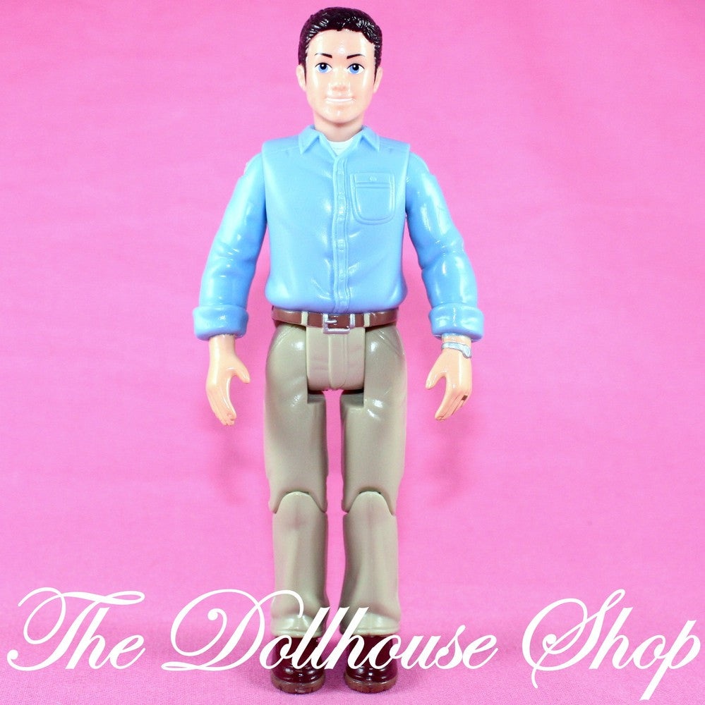 Fisher Price Loving Family Dollhouse Brunette Dad Father Man Doll Blue-Toys & Hobbies:Preschool Toys & Pretend Play:Fisher-Price:1963-Now:Dollhouses-Fisher-Price-Blue,Brown,Brown Hair,Dollhouse,Dolls,Father,Fisher Price,Loving Family,Used-The Dollhouse Shop