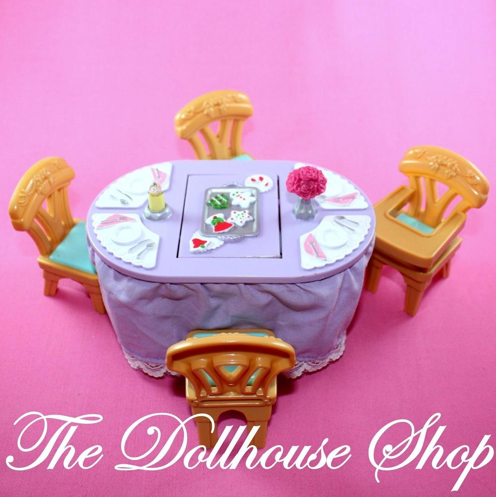 Fisher Price Loving Family Dollhouse Christmas Celebrations Dining Table Chairs-Toys & Hobbies:Preschool Toys & Pretend Play:Fisher-Price:1963-Now:Dollhouses-Fisher-Price-Chairs,Christmas,Dining Room,Dollhouse,Fisher Price,Holidays & Seasonal,Loving Family,Tables,Used-The Dollhouse Shop