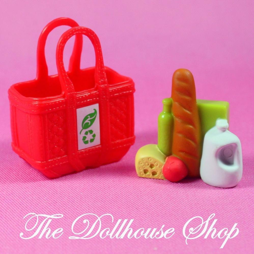 Fisher Price Loving Family Dollhouse Dairy Bread Groceries Bag Kitchen Food-Toys & Hobbies:Preschool Toys & Pretend Play:Fisher-Price:1963-Now:Dollhouses-Fisher-Price-Dining Room,Dollhouse,Fisher Price,Food Accessories,Kitchen,Loving Family,Used-Fisher Price Loving Family Dollhouse red grocery bag with food for fun kitchen play. Perfect for dollhouses. Shop now at The Dollhouse Shop!-The Dollhouse Shop