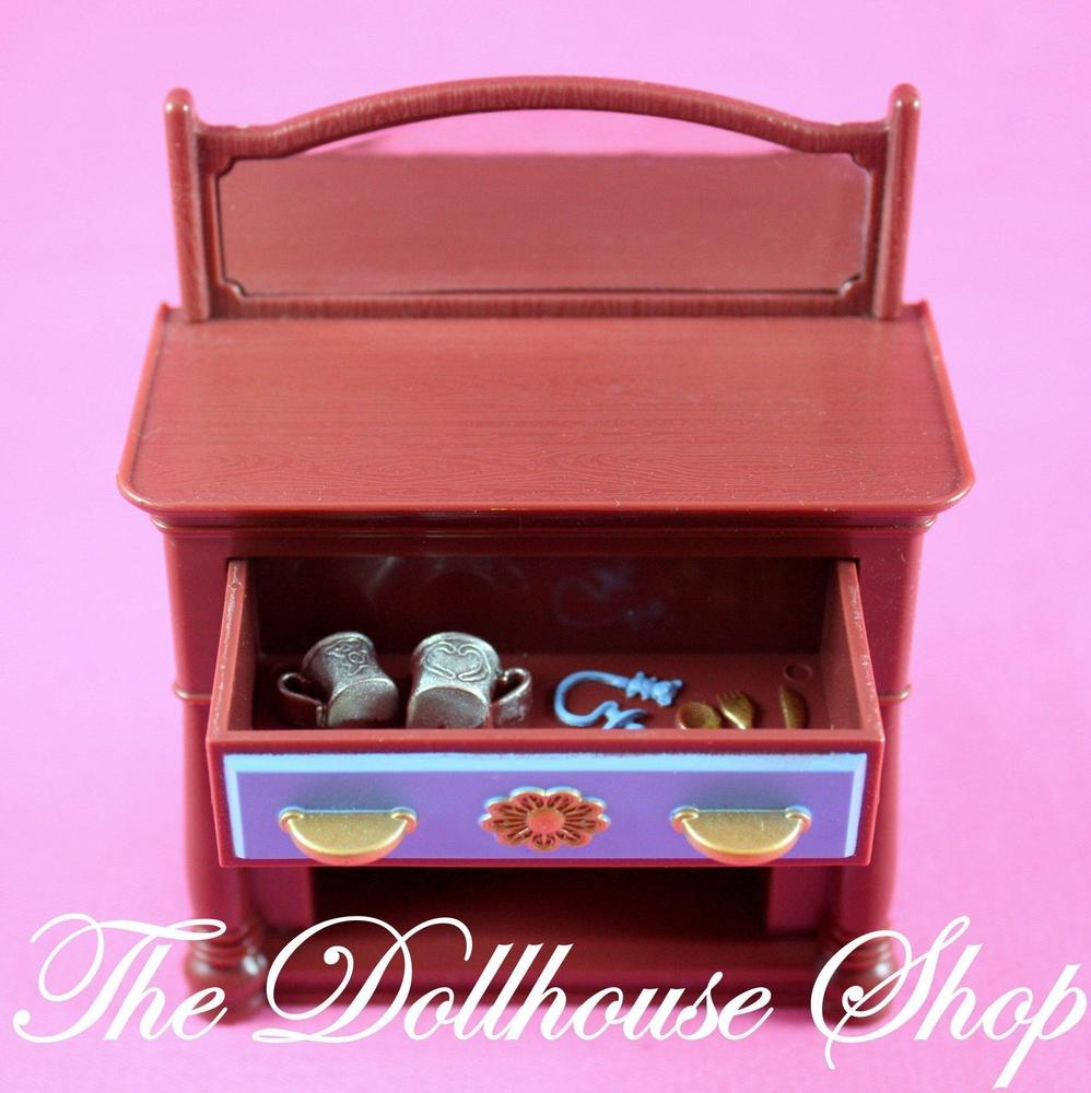 Fisher Price Loving Family Dollhouse Dining Room Brown Buffet w/ drawer mirror-Dollhouse-Fisher-Price-Dining Room,Dollhouse,Fisher Price,Kitchen,Living Room,Loving Family,Used-The Dollhouse Shop